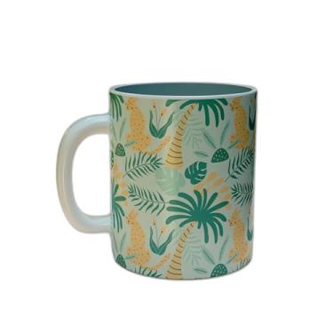 Imagem de Caneca Xícara de Café Porcelana 300ml Design Tropical Folhas de Palmeira