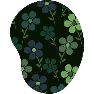 Imagem de Mouse Pad Ergonômico Gota Flores Verdes e Azul Fundo Preto