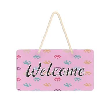 Imagem de Burbuja Placa de boas-vindas com estampa de pata colorida para porta da frente, placa de boas-vindas de PVC para decoração de férias, 15 x 28 cm
