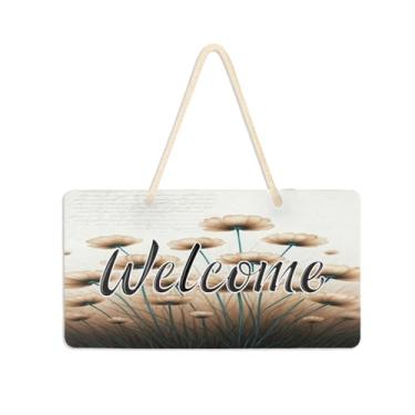 Imagem de Burbuja Placa de boas-vindas de flores de papoula marrom bege para porta da frente, placa de boas-vindas de PVC para decoração de férias, 15 x 28 cm