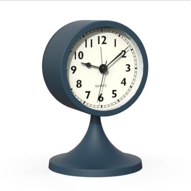 Imagem de AYRELY Despertador analógico fofo de 7,6 cm, pequeno relógio de mesa retrô operado por bateria, relógio de mesa de metal deslizante com luz para decoração de sala de estar, quarto, cabeceira