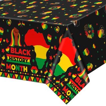 Imagem de Fullhawl 1 toalha de mesa de plástico descartável do mês da história negra, 137 x 272 cm, toalha de mesa de história preta, suprimentos de festa para afro-americanos, festivais de fevereiro, festas de