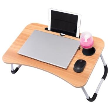 Imagem de Mesa Dobrável Para Notebook Portátil Dobrável Articulada Em Suporte Laptop Cama Estudo Tablet(Madeirado)
