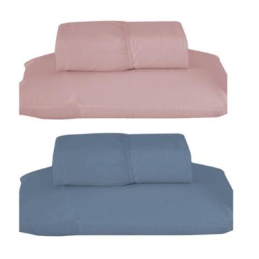 Imagem de Kit 2 Jogos de Lençol Solteiro com Elástico, 188x88x30cm, 80% Algodão 20% Poliéster, Percal 180 Fios, Cores Variadas, Inclui 2 Lençóis e 2 Fronhas (Cor: Rosa/Azul)