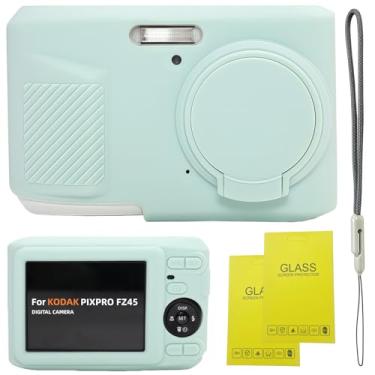 Imagem de SZHSYJY Capa para Kodak PIXPRO FZ45, FZ45 Acessórios: Capa protetora de silicone macio com capa de lente removível, inclui 2 protetores de tela e 1 alça de pulso. (gelatina verde)