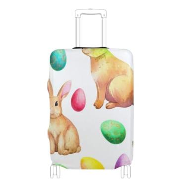 Imagem de Joisal Capa de mala fofa protetora de bagagem lavável acessórios de viagem manga de mala coelhos ovos de Páscoa branco, P, serve para capa de 45 a 50 cm, Ovos de Páscoa brancos para coelhos, L 26-28