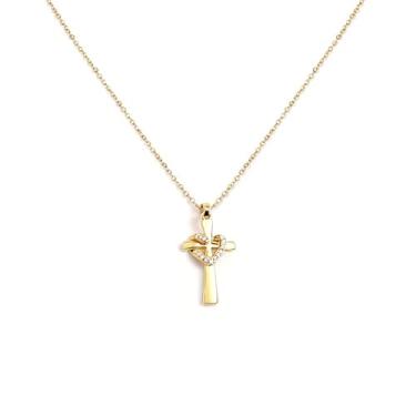 Imagem de Gracayfr Colar Cristão Cruz Zircônia Cúbica Starburst Strass Colar Jesus Crucifixo Banhado a Ouro 14K Pingente FaithHeart Joias Presente Para Mulheres, Cobre, Sem Pedra Preciosa