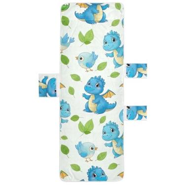 Imagem de Desenhos animados dragões azuis verdes pássaros chaise lounge cadeira toalhas capa piscina praia toalhas com bolsos gramado piscina espreguiçadeira 215.9 cm x 76.2 cm