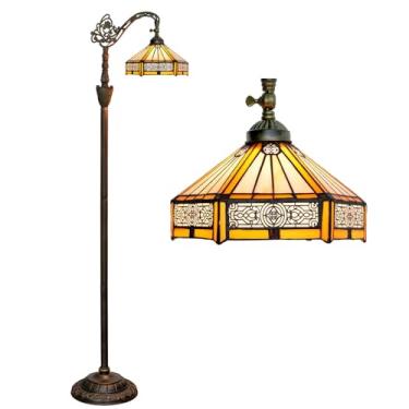 Imagem de Luminária de chão estilo Tiffany com vitral em arco, 30x45x160 cm, haste flexível ajustável, luminária de canto para leitura, decoração para quarto e sala de estar, estilo Mission.