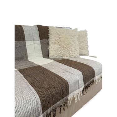 Imagem de Manta Para Sofá King Gigante 3,00 x 1,80 100% Algodão Protetor Decoração(Café C/Crua- 3 Metros)