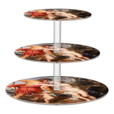 Imagem de Rubens Painting Venus Adonis Prints Tea Party Cupcake Stand 3 camadas acrílico display cupcake torre decoração de mesa sobremesa chá festa servir comida em camadas casamento