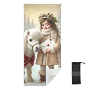 Imagem de Joitme Toalhas de banho brancas de pônei de inverno de secagem rápida, tamanho M, toalhas de banho infantis, toalha de praia sem areia