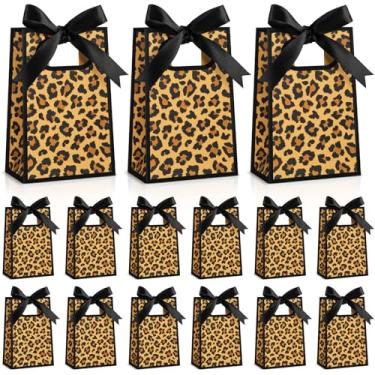 Imagem de AmazingSpark 50 mini sacos de presente com estampa de leopardo a granel 15 x 10 x 7 cm, pequenos sacos de presente com alças e laços de fita para casamento, aniversário, chá de bebê, lembrancinhas de