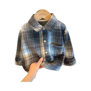 Imagem de Camisa Xadrez Infantil De Outono Casual Retrô Com Gola Lapela Manga Lo