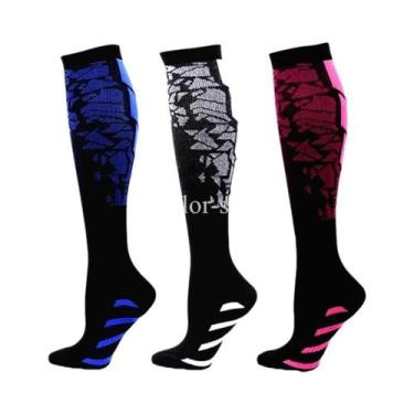 Imagem de Meias De Compressão Com Estampa Floral, Pacote Com 3 Pares Para Homens