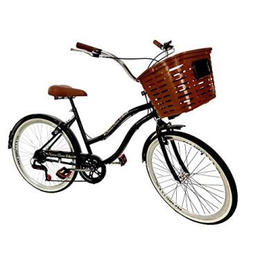 Imagem de Bicicleta Adulto Aro 26 Retrô Urbana 6v Cesta grande Preto