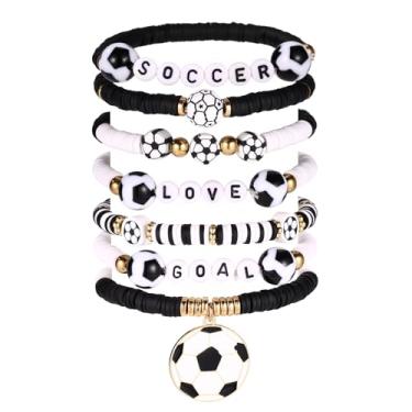 Imagem de 7 Pulseiras de Futebol para Mulher, Empilháveis Elásticas com Missangas Tema Desportivo para Amantes e Fãs de Desporto