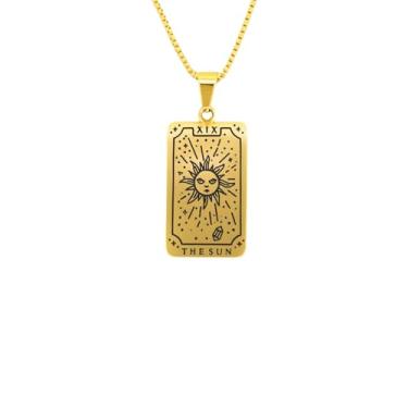 Imagem de Luva Jewelry Colar feminino com cartão de tarô - pingente espiritual banhado a ouro 18K - impermeável antimanchas - colar de astrologia - presente místico de Natal, Small, Aço inoxidável, Sem Pedra