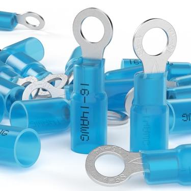 Imagem de AIRIC Terminais De Anel Termoencolhíveis 16-14 Awg - Nº 10, Conectores Cobre, Cabos Bateria, Crimpagem Elétricos Isolados Azuis, Fio Para Fios Calibre 16 E 14, 100 Peças