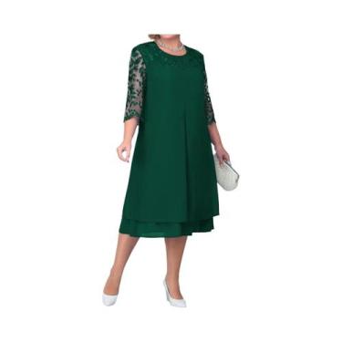 Imagem de Vestido Floral plus Size Com Bordado Em Patchwork Verde Para Mulheres,