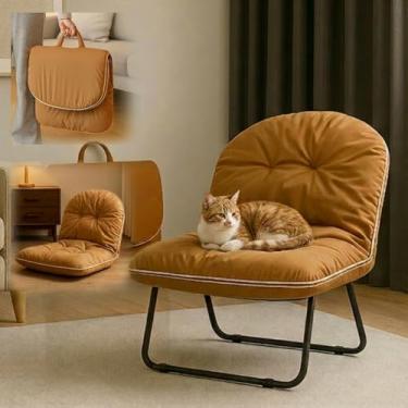 Imagem de 3 in 1 Cadeira Poltrona de piso dobrável portátil, Cadeira confortável de piso para sala de estar, quarto, pátio, camping, exterior (Cor Bege Claro)