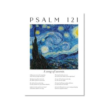 Imagem de Coleção de Salmos das Escrituras Monet Van Gogh Famosa Pintura Aquarela Impressão Verso da Bíblia Pôster em Tela Decoração de Parede de Casa Cristã (SKU7,11x35,6 cm = (28 x 35 cm), sem moldura)