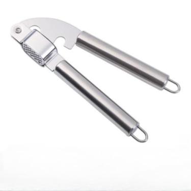 Imagem de Espremedor de Alho Inox 19cm Manual, Triturador Reforçado Lavável em Lava Louças, Utensílio para Preparo de Comida, Fácil de Usar e Limpeza, Ideal para Cozinha Residencial e Profissional