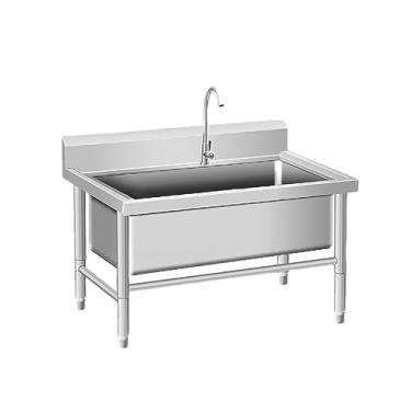 Imagem de Bacia de serviço de esfregão de aço inoxidável com pia profunda, pia de esfregão de piso comercial, balde de esfregão de banheira utilitária, pia de lavanderia, para cozinha/restaurante/negócios