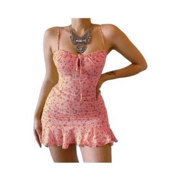 Imagem de Feminino sexy casual casa pequeno floral camisola vestido verão saia c