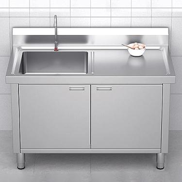 Imagem de Armário independente sob a pia, pia comercial independente, pia externa independente, armazenamento de grande capacidade com pia de aço inoxidável de mesa de operação (100 cm),