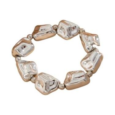 Imagem de Pulseiras De Metal Chunky Em Forma De Onda Com Pérolas Imitadas Irregu