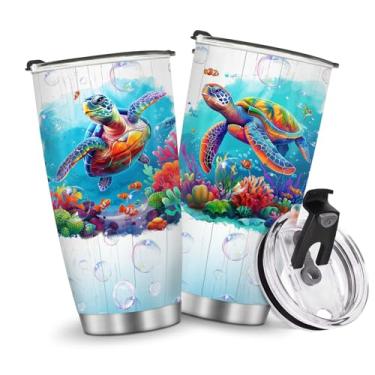 Imagem de Copos isolados de viagem com tartaruga marinha caneca de café, presentes de aniversário de Natal para meninos, meninas, filhas, filhas, mulheres, homens, presente, metal, 590 ml, garrafa de água