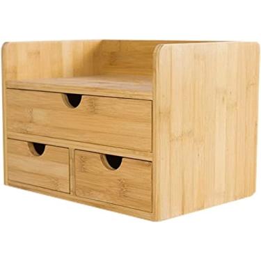 Imagem de Estante de mesa de 3 camadas para mesa com gavetas, prateleira de livros de mesa, mini armazenamento de mesa para organizador de prateleira de mesa de escritório em casa