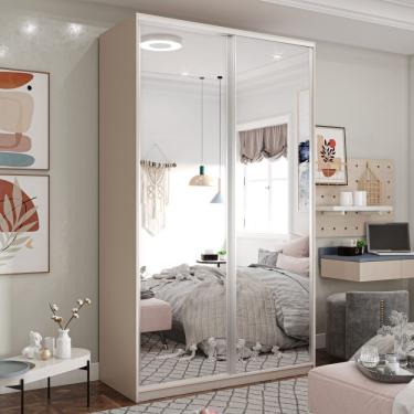 Imagem de Guarda Roupa Solteiro 2 Portas de Correr com Espelho e 3 Gavetas Zermatt Reis & Bueno Bege