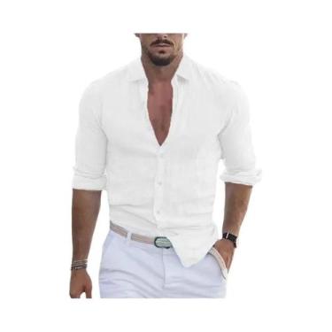 Imagem de Camisa Havaiana Masculina de Manga Comprida - Linho e Algodão - Casual