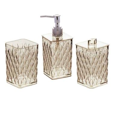 Imagem de Kit Banheiro Conjunto 4/3 Peças Completo Plasútil Acrílico Decoração Banheiro Kit Banho Glamour Lavabo, Ideal for Home & Small Living Spaces(Glamour 3 Pçs - Âmbar)