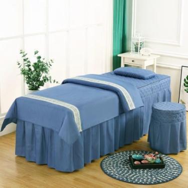 Imagem de Lençol de mesa de massagem, 4 peças, para salão de beleza, macio, respirável, fisioterapia, spa, salão de beleza, cor sólida, lençol com elástico para massagem, lençol com elástico facial, roupa de