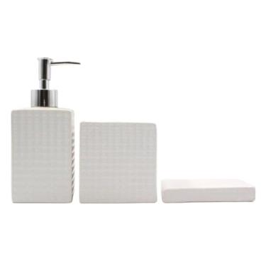 Imagem de Kit de Banheiro Cerâmica 3 Peças Porta Sabonete Líquido/Saboneteira/Porta Escova, Ideal for Home & Small Living Spaces(395-BRANCO)