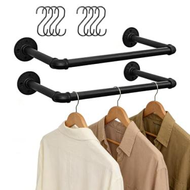 Imagem de Aduanbang Suporte industrial de parede para roupas, barra de ferro preto resistente de 54 cm, haste removível para armazenamento de armário (2)
