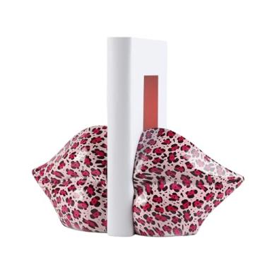 Imagem de MICDESBA Suportes de livros decorados com lábios com estampa de leopardo, conjunto de 2 rolhas decorativas pesadas, decoração de resina exclusiva, decoração de mesa criativa para sala de estudo, hotel