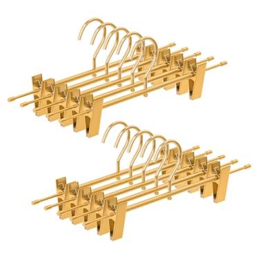 Imagem de Cabides para calças de alumínio dourado fosco com ganchos giratórios de 360° e clipes ajustáveis antiderrapantes, leves, duráveis e econômicos, organizador de armário para calças, saias, jeans