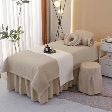 Imagem de Tampo de mesa de massagem, colcha de beleza 7 peças de luxo algodão e linho salão de beleza especial massagem profissional capa de cama com bolso conjunto de lençóis de mesa de xampu cor sólida