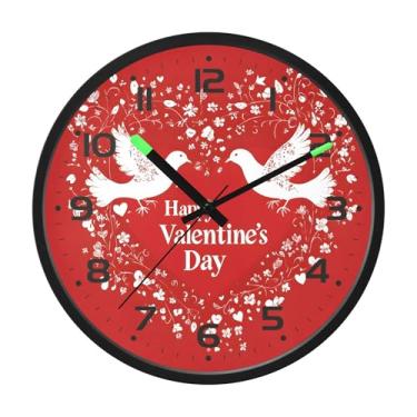 Imagem de SEHANY Relógio de parede com coração de dia dos namorados, silencioso, sem tique-taque, operado por bateria, controle de som, luz noturna, relógios de parede para sala de estar, cozinha, quarto