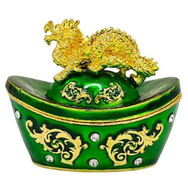 Imagem de Fengshuibringluck Feng Shui Caixa do Tesouro de Quatro Dragões Mini Ornamento de Mesa Estátua de Amuleto da Boa Sorte (Verde)