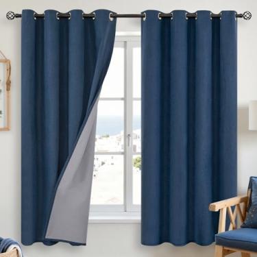Imagem de YoungsTex Cortinas blackout de linho para quarto, cortinas texturizadas de serapilheira com bloqueio de luz total para sala de estar e fazenda, persianas com ilhós, azul-marinho, 2 painéis, 132 x 168