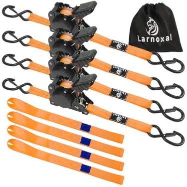 Imagem de Pacote com 4 correias de catraca retráteis - força de ruptura de 0,7 kg 2,5 cm x 3,5 m, alças de amarração de catraca retráteis resistentes com ganchos em S conjunto para caminhão, van de carga