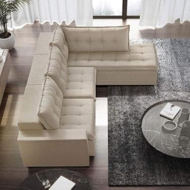 Imagem de Sofá Retrátil 3 Lugares com Chaise 256cm Presidente Estofart Marfim