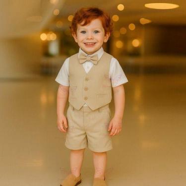 Imagem de Conjunto Terno Social Infantil Menino Bermuda Camisa Manga Curta E Col
