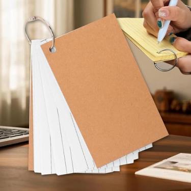 Imagem de 1 fichário de 50 folhas, linha horizontal, livro de notas de folha solta, cartões pequenos de revisão, para blocos de notas de escritório, 12,7 x 7,8 cm (branco)