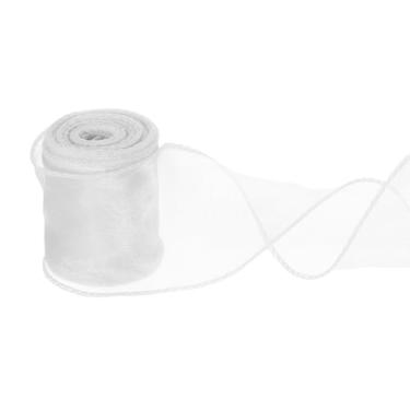 Imagem de PATIKIL Fita de chiffon com fio de 6 cm x 10 metros, fita de organza transparente com fio de cauda de peixe fitas de presente para artesanato embrulho de presente buquê floral, branco
